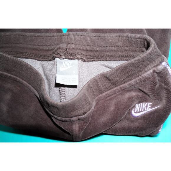 Vintage Nike Girls Brown Velour Track Pants Size 5 – Purple Logo & Side Stripe - Picture 7 of 7